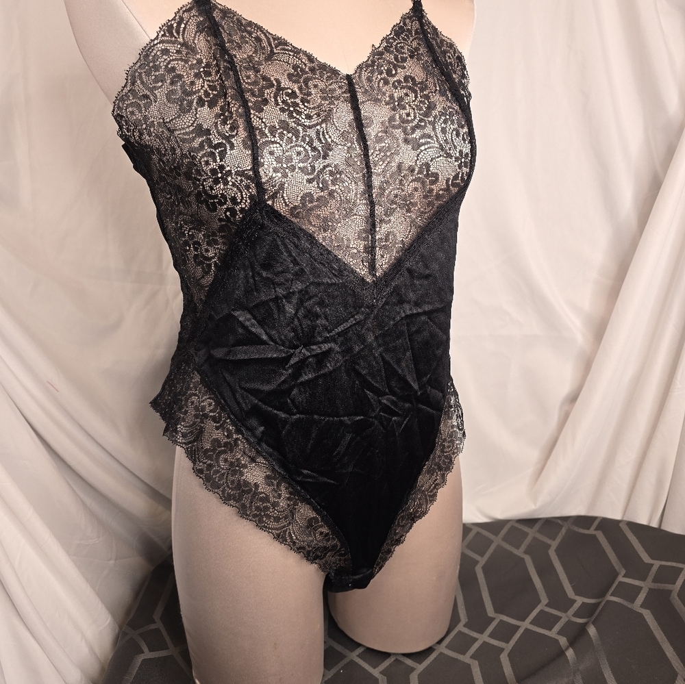 Black Satin Lace Bodysuit